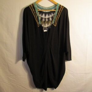 black cardigan by Tobi Featuring an elaborate, colorful embroidered neckline